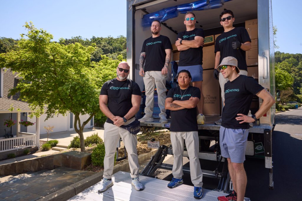 CEO Moving crew at their truck, ready to help families move to new Bay Area neighborhoods