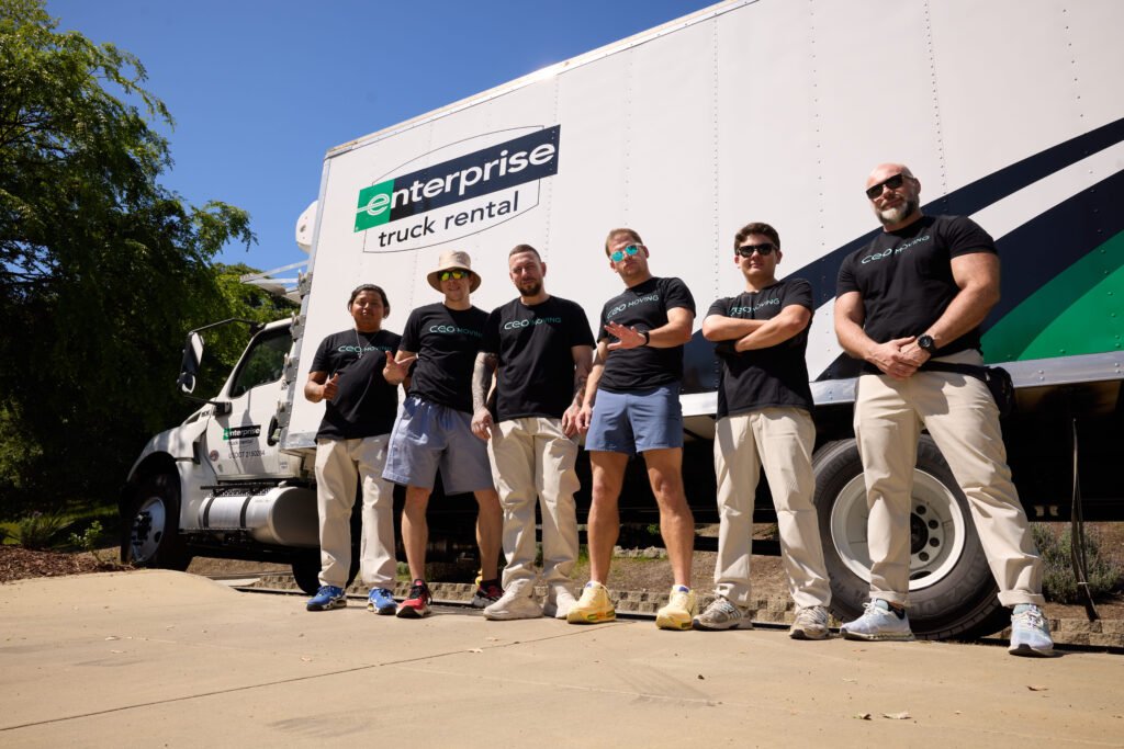CEO Moving crew standing by their truck, ready for last minute moving in the Bay Area